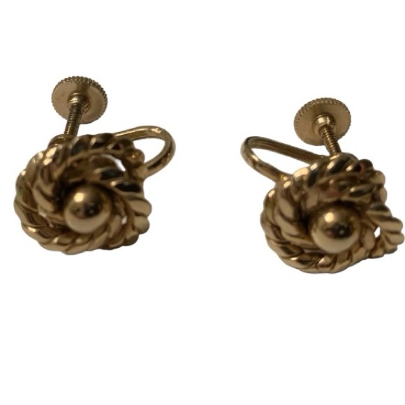 Jewelry - EARRINGS Gold Tone Rope Coiled Love Knot Earrings, Twist on, Vintage Jewelry
